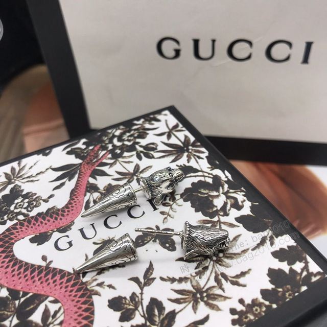 GUCCi飾品 古馳925鍍黑狼頭前後款 男女生時尚耳釘 Gucci情侶款耳飾  zgbq1057